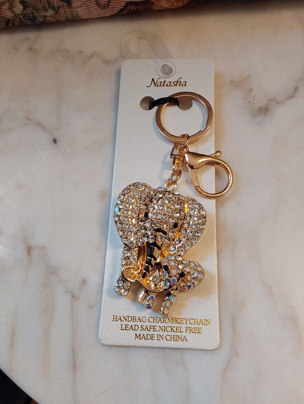 NIP Natasha Mom And Baby Elephant Bag Charm, Rhinestone Key Chain